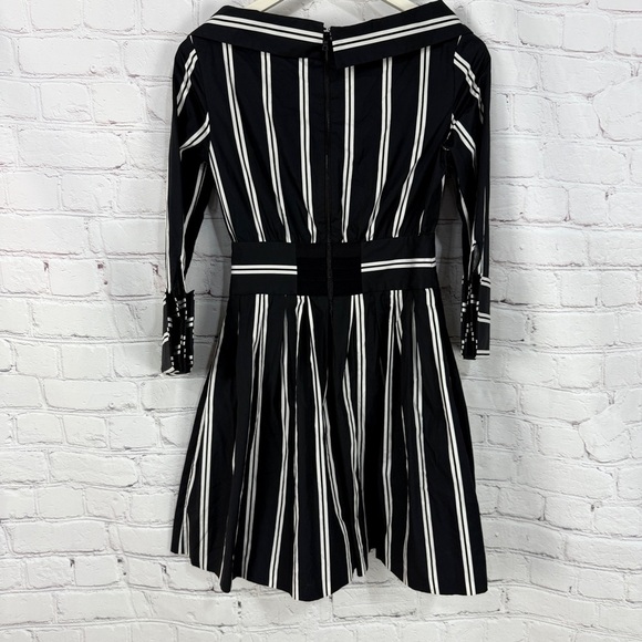 Alice + Olivia Black White 3/4 Sleeve midi Dress wedding guest shower size 6 - Picture 10 of 16